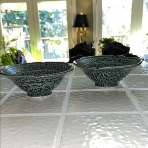 Set of Two Gray and Navy Ceramic Bowls